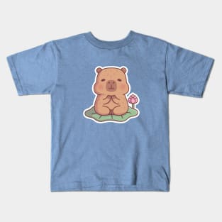 Cute Capybara Meditating On Lotus Leaf Kids T-Shirt